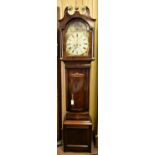 A mid-nineteenth century longcase clock. With a mahogany case, painted face and 2-train movement