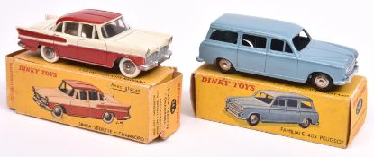 2 French Dinky. Simca Vedette Chambord (24K). In cream and red oxide red, with plated ridged