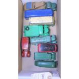 10 Dinky Toys. Duple Roadmaster, Bedford Lorry, Fordson Flatbed, Morris Royal Mail van, Leyland