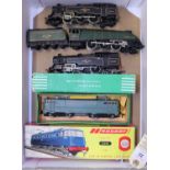 4x Hornby Dublo 2-rail BR locomotives. A boxed SNCF Bo-Bo electric pantograph locomotive, BB16009,