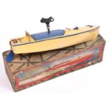 Hornby Speed Boat No.2 'Racer II'. Clockwork boat in cream with blue lining and decking panel. Boxed