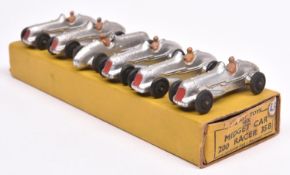 A Dinky Toys Trade Box of 6 Midget Racer Car 35B. All in silver with black rubber tyres. Box with