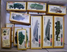 16x Airfix HO-OO scale military vehicles. Including; 2x Landing Crafts. Antar Tank Transporter.