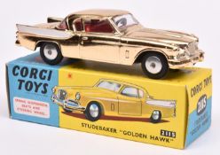 Corgi Toys Studebaker Golden Hawk (211S). In gold wash vacuum plated finish, with white flash and