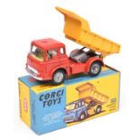 Corgi Toys Bedford Tipper Truck (494). Red cab and chassis with yellow interior, yellow rear tipping