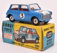 Corgi Toys Morris Mini-Cooper Competition Model (227). An example in mid blue with white roof and