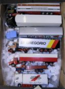 7 various trucks/articulated trucks by Tekno, Lion Car Corgi, Schuco and South American makes.