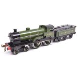 A Bing for Bassett Lowke clockwork O gauge LNER 4-4-0 tender locomotive. 504, in lined green livery.