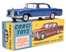 Corgi Toys Mercedes-Benz 220SE Coupe (253/230). An example in bright metallic blue with cream
