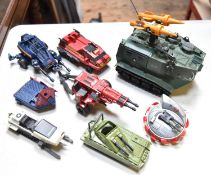 9x G.I. Joe / Action Force vehicles. A Halftrack sledge. Tank. Armoured launch. Rocket Launcher.