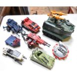 9x G.I. Joe / Action Force vehicles. A Halftrack sledge. Tank. Armoured launch. Rocket Launcher.