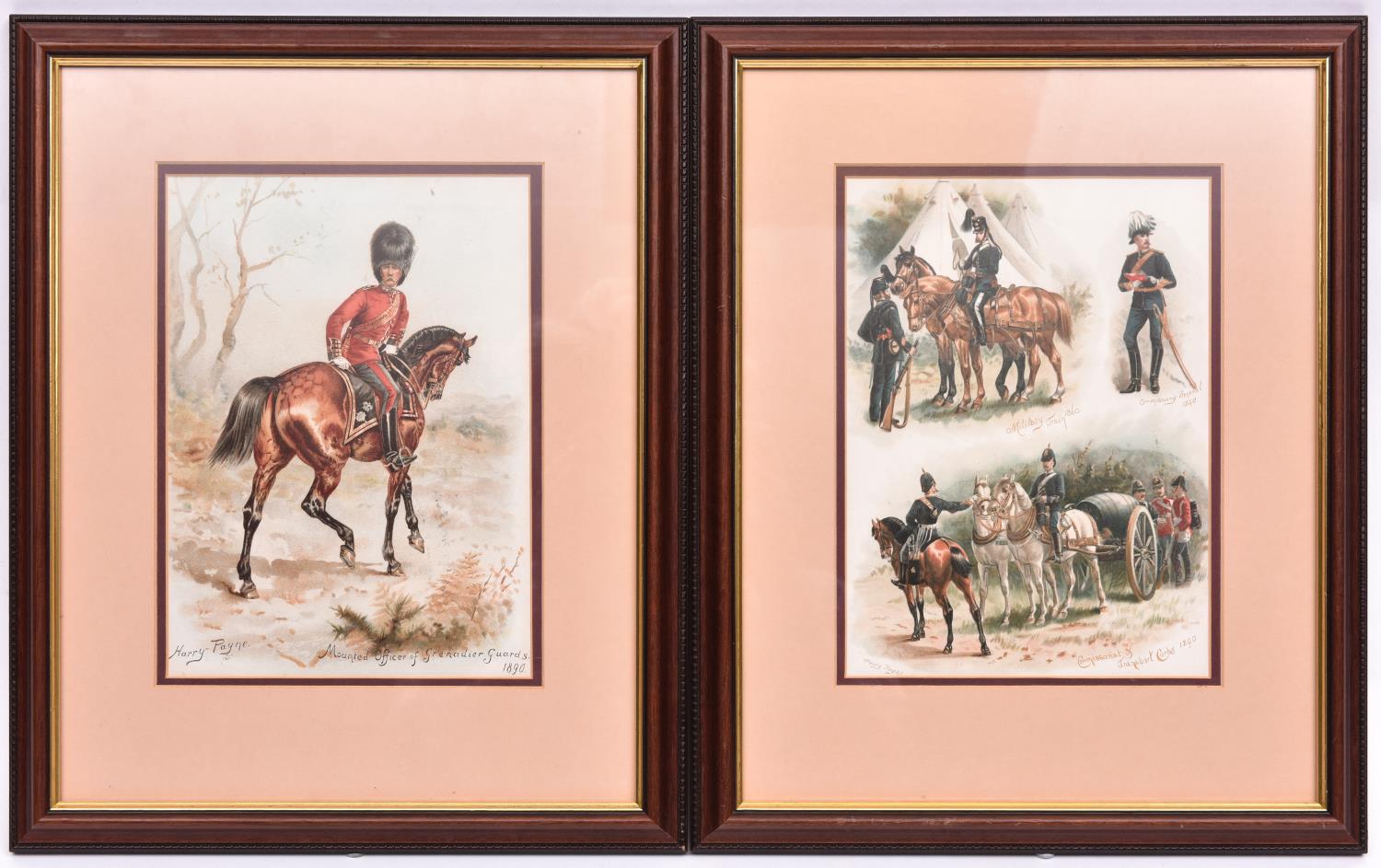 A pair of coloured prints, after originals by Harry Payne, “Mounted Officer of Grenadier Guards,