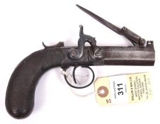 A 16 bore percussion boxlock sidehammer pistol with top spring bayonet, by Bentley, Liverpool, 6¾”