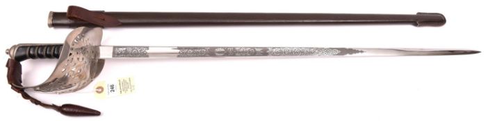 An Elizabeth II infantry officer's sword, straight, fullered blade 32½”, etched on both sides with