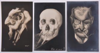 17 scarce original early 1900's postcards. Most of famous heads produced by using the naked female