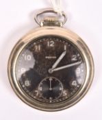 Zenith pocket watch of type issued to Wehrmacht. Plated case, 51mm diameter, screw back with three