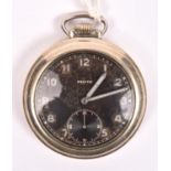 Zenith pocket watch of type issued to Wehrmacht. Plated case, 51mm diameter, screw back with three