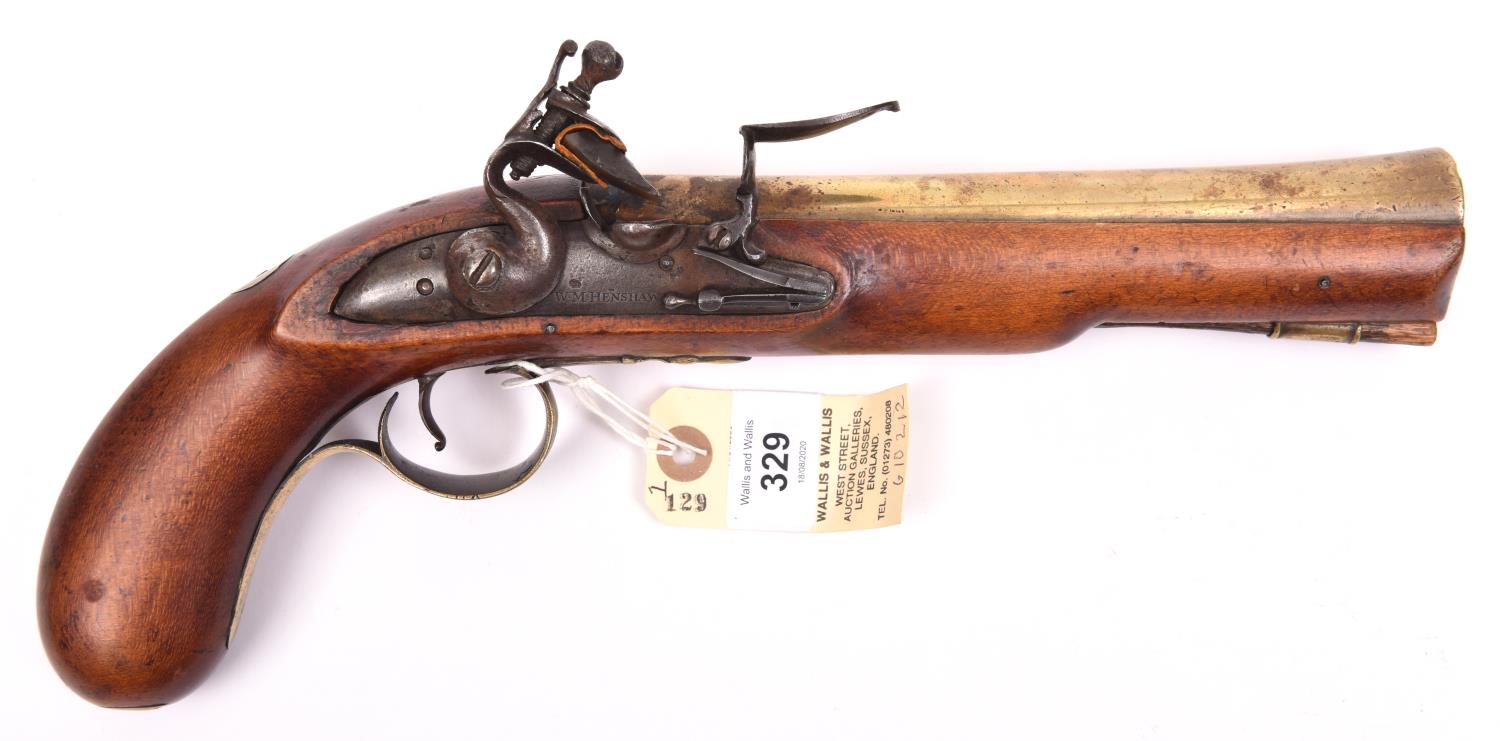 A brass barrelled flintlock blunderbuss pistol, 13½” overall, swamped barrel 8” with 1” bore at