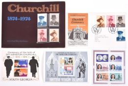 72 Churchill commemorative unused postage stamps, English and Commonwealth, mounted for presentation
