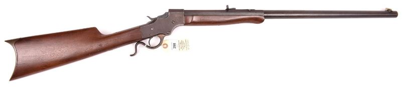 A .25” rim-fire Stevens underlever falling-block Ideal Model 44 sporting rifle, half-octagonal