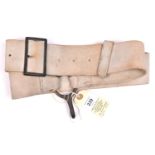 An early 19th century buff leather shoulder belt for carbine, 2-3/8” belt with brass buckle and hook