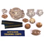 Aberdeen University OTC: 1st patt brass glengarry badge Univ. Arms (1 lug missing) and 2nd patt.
