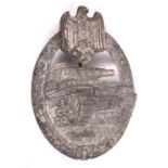A Third Reich Panzer Assault badge, of die-stamped grey metal with traces of silver finish, and with
