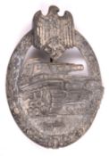 A Third Reich Panzer Assault badge, of die-stamped grey metal with traces of silver finish, and with