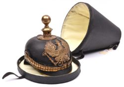 A Prussian WWI period Artillery Officer's pickelhaube, with ball top, perlring, star rivets,