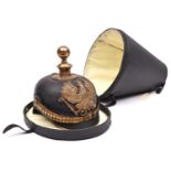 A Prussian WWI period Artillery Officer's pickelhaube, with ball top, perlring, star rivets,