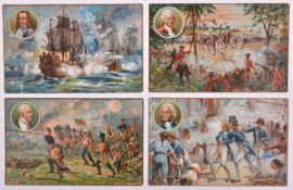 A set of 12 historical coloured postcards of land and sea battles, issued by Price Candle Co, c