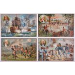 A set of 12 historical coloured postcards of land and sea battles, issued by Price Candle Co, c