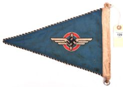 A German triangular car pennant, bearing the woven device of the DLV on blue background, 13½”x