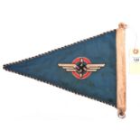 A German triangular car pennant, bearing the woven device of the DLV on blue background, 13½”x