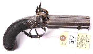 A DB 40 bore percussion boxlock sidehammer pistol, 8½” overall, octagonal barrels 3½”, the top rib