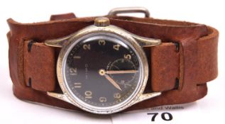 Unmarked Mimo wristwatch. Serial 331600. Plated case, brushed finish, worn. Springbars. Screw