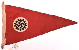 A German triangular car pennant, bearing TN swastika in cog-wheel device, 21”x11” (53.5x28cm). GC