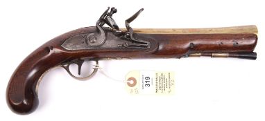 A late 18th century brass barrelled flintlock blunderbuss pistol, 13½” overall, swamped barrel 8”