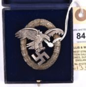 A Third Reich Luftwaffe Observers badge, of heavy construction, the back stamped “JMME&SOHN BERLIN”.