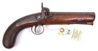 A 34 bore percussion travelling pistol, by Cook, Bath, c 1840, 10¾” overall, re-browned octagonal