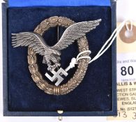 A Third Reich Luftwaffe Pilots Badge, of heavy construction, the back stamped “W.DEUMER