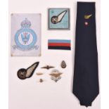 RAF items: Air Gunners Association car radiator badge, necktie, A.G. Association (Northants)