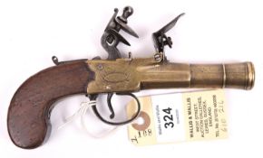 A brass barrelled and brass framed flintlock boxlock blunderbuss pocket pistol, by Gillett, Bristol,