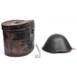 An E German Volksarmee steel helmet, dark green with pale brown leather padded liner and