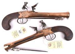 A pair of bronze barrelled and bronze framed flintlock boxlock blunderbuss pistols, by (Robert)