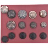 14 Irish Militia buttons, including officer's large silver plated rimless 109th County Dublin and