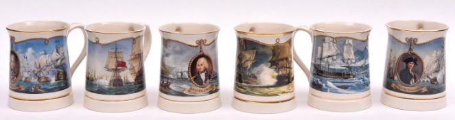 A set of 6 Nelson commemorative tankards, made by Wedgwood, issued by Danbury Mint: Cape St Vincent,