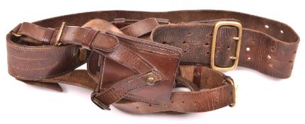 A WWII period officer's Sam Browne belt, with crossstrap and sword frog. GC £30-40