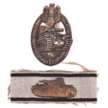 A Third Reich Panzer badge, flat back grey metal with maker's mark “HAD” (Hermann Aurich), as Beadle