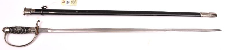 A Third Reich Police officer's sword, by WKC, the blade stamped with SS runes, the wire-bound grip